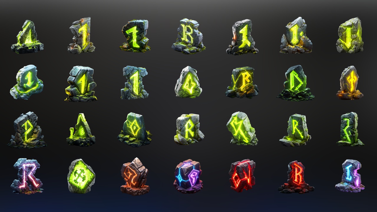 Media 1 for listing Rocks With Fluorescent Symbols - Icon Pack