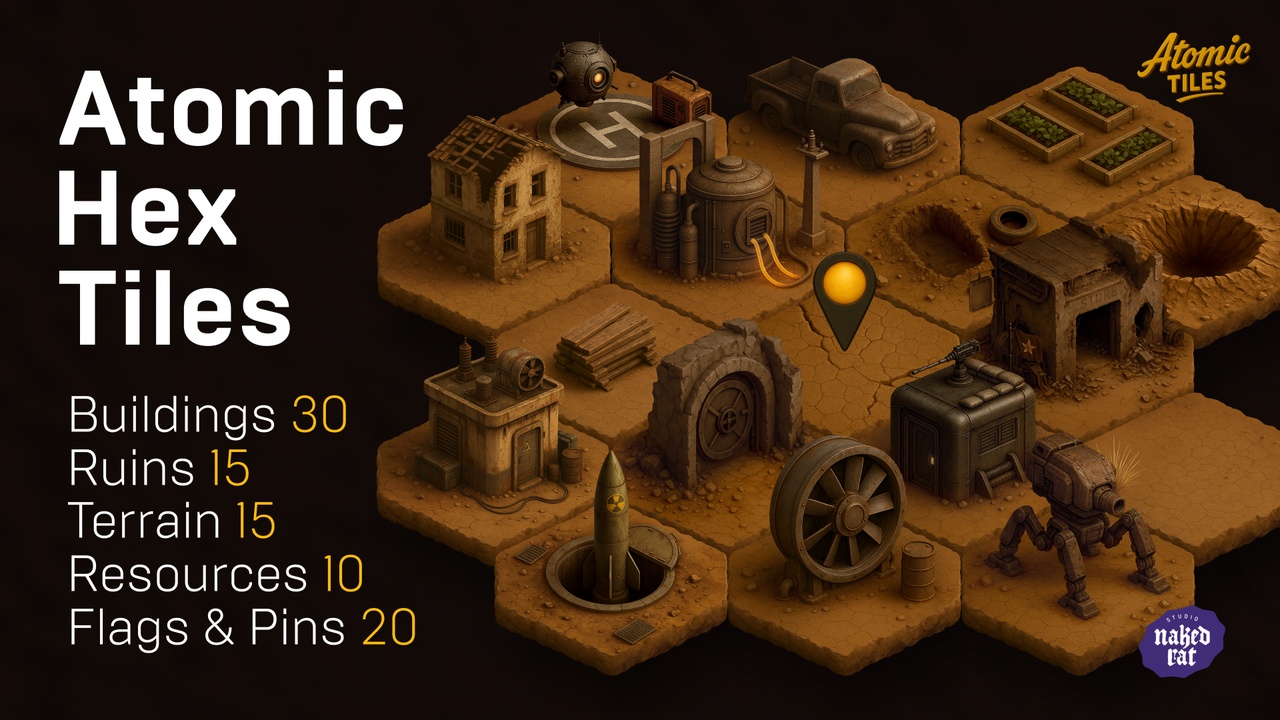 Media 1 for listing Atomic Wasteland Hex Tiles World Map