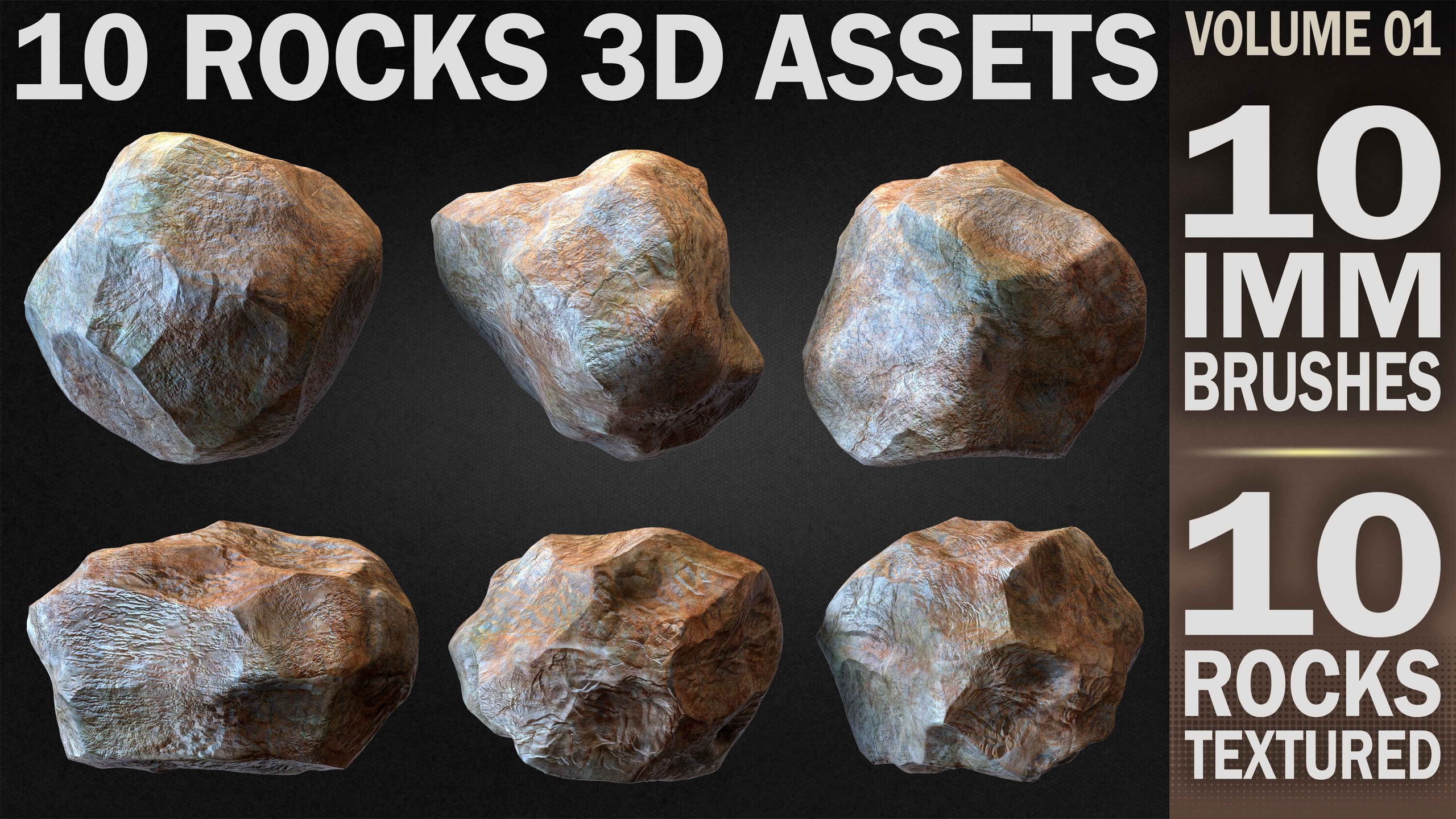 Media 1 for listing Pack of 10 Highly Detailed Rocks 3D Assets