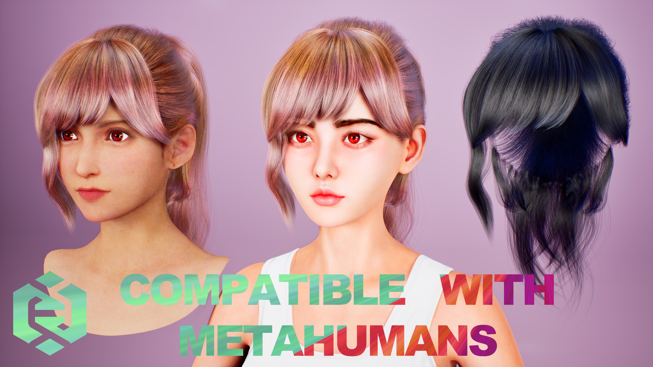 الوسائط 1 للقائمة Real-time High Ponytail with Curled Bangs For Metahuman