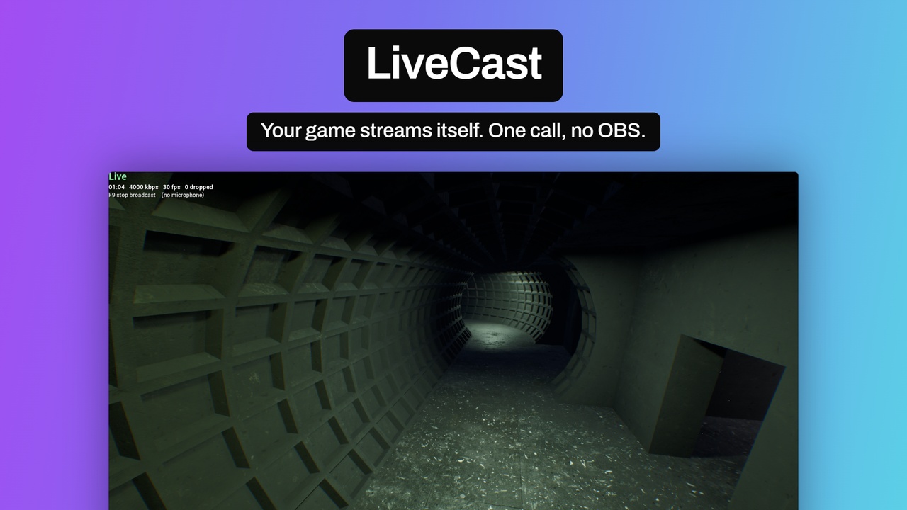 Media 1 for listing LiveCast - In-Engine RTMP Streaming