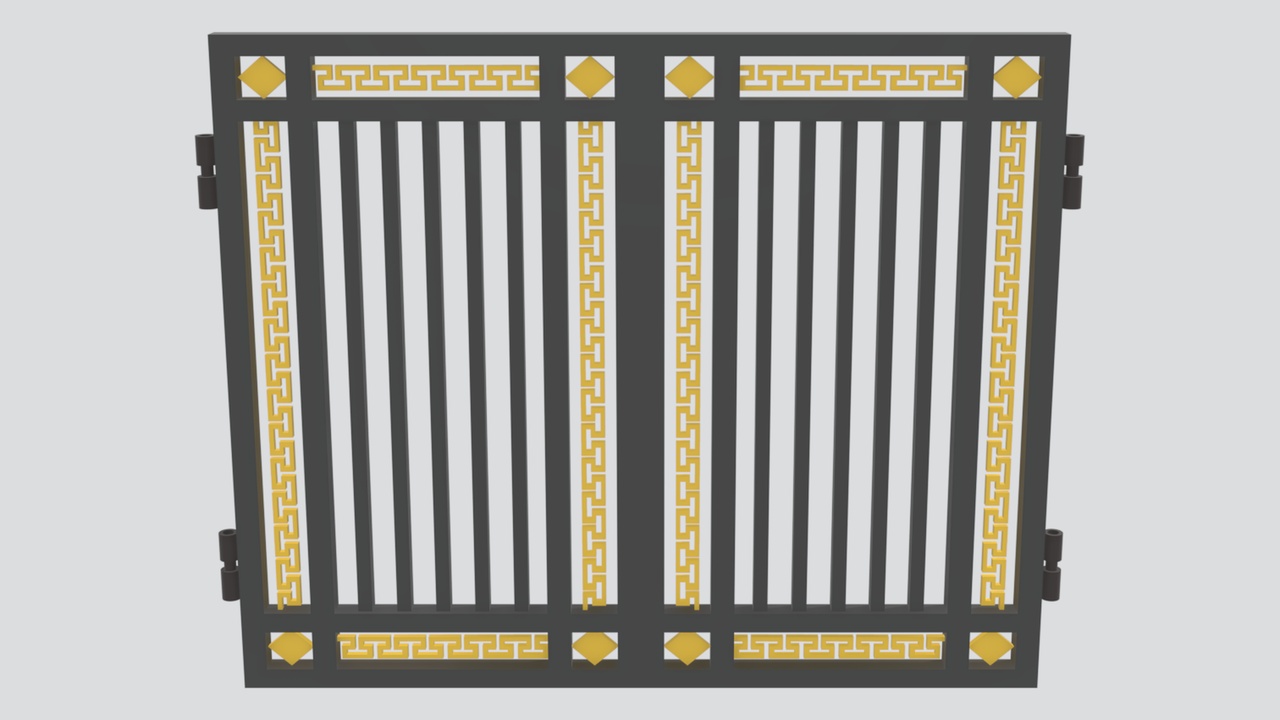 Media 1 for listing Chinese Style Wrought Iron Double Gate with Gold Lattice Pattern 3D Model