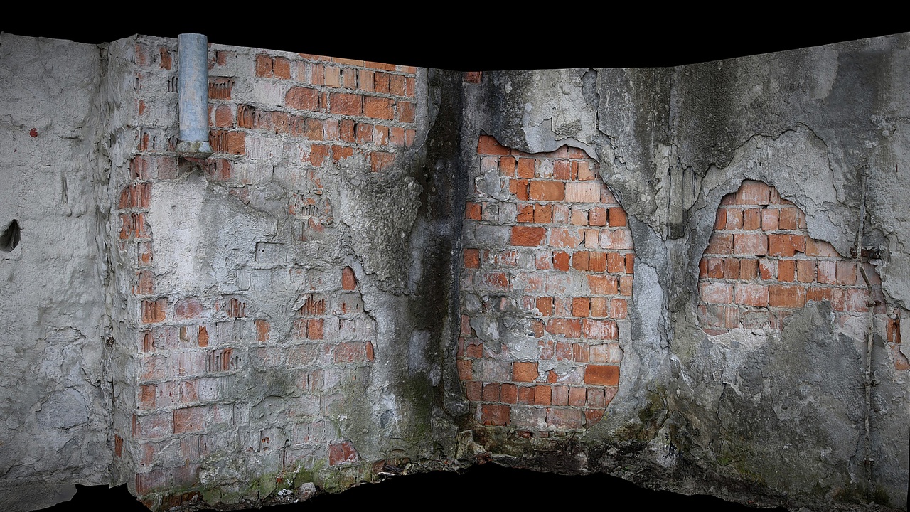 plaster wall damaged bricks building corner photogrammetry | Fab
