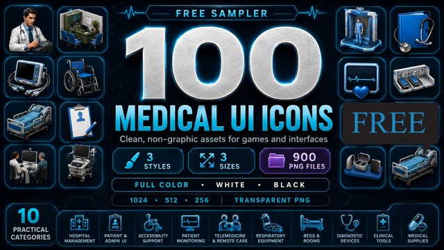 100 Medical Icons UI — Cobalt Game Assets