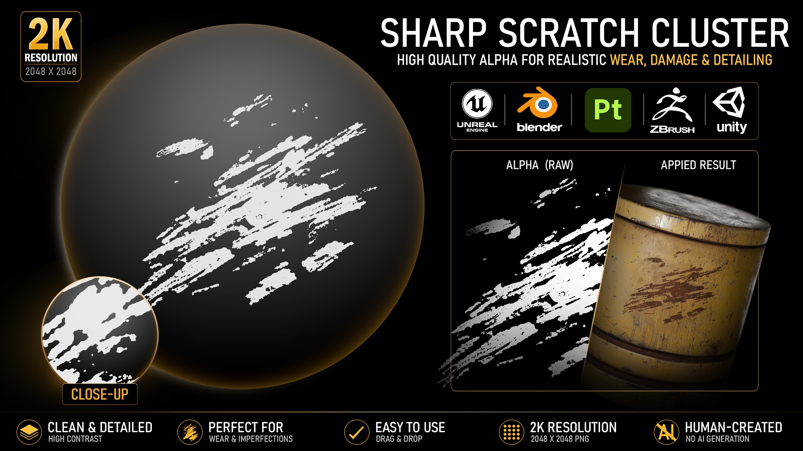 Media 1 for listing Sharp Scratch Cluster Alpha | High-Resolution Grunge Texture