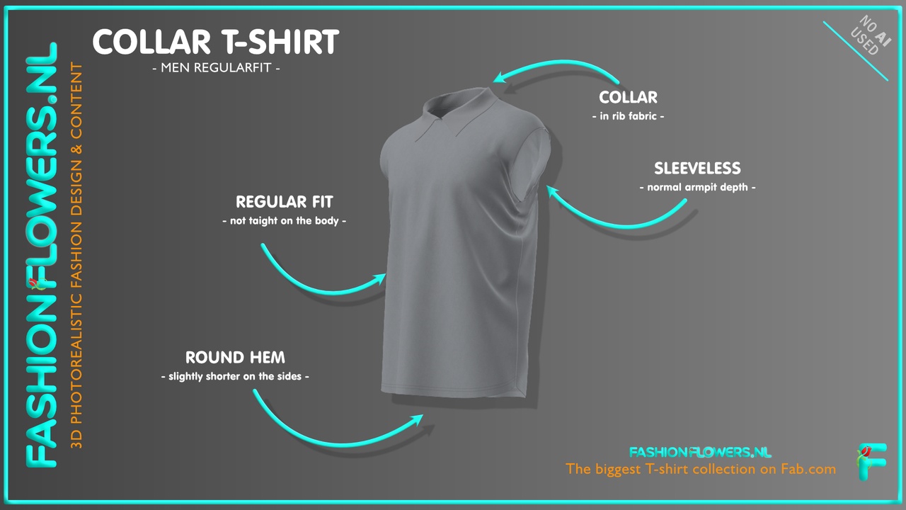 Media 1 for listing Gray Colour Round Neck Polo Collar T-shirt | Without Sleeves | Round Hem Tshirt