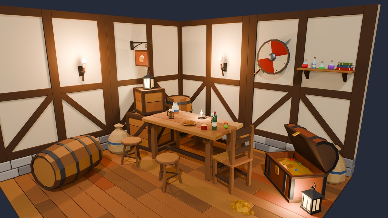 Media 1 for listing Low Poly Medieval Tavern Pack - 33 Stylized Props