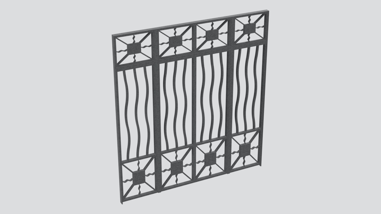 Media 1 for listing Wavy Bar Wrought Iron Fence Panel with Star Medallions 3D Model