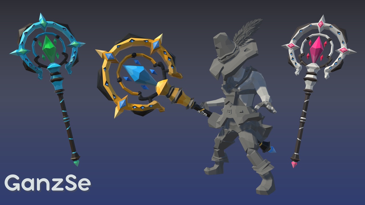 Media 1 for listing GanzSe Staffs - Fantasy Low Poly Pack