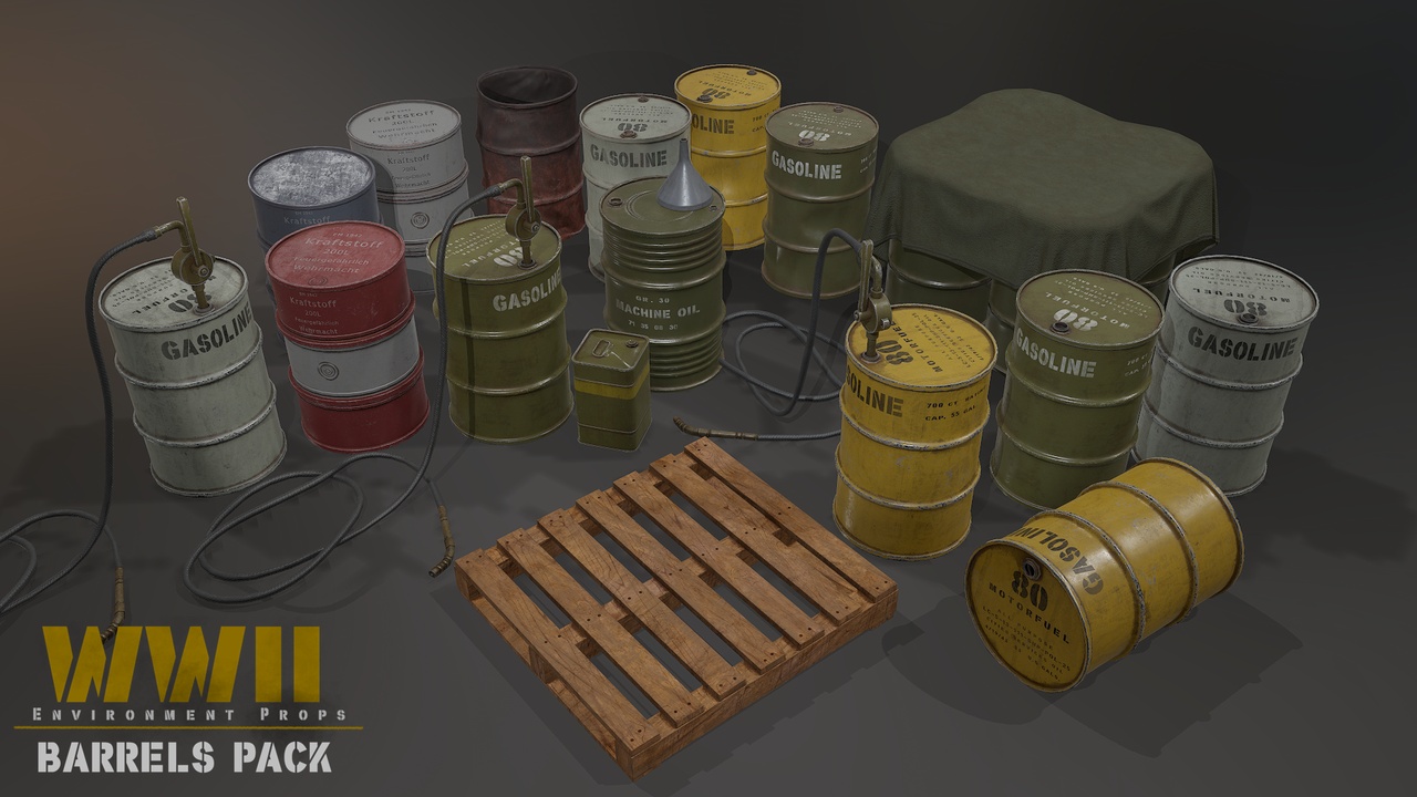Media 1 for listing WW2 Barrels Pack- Environment Props