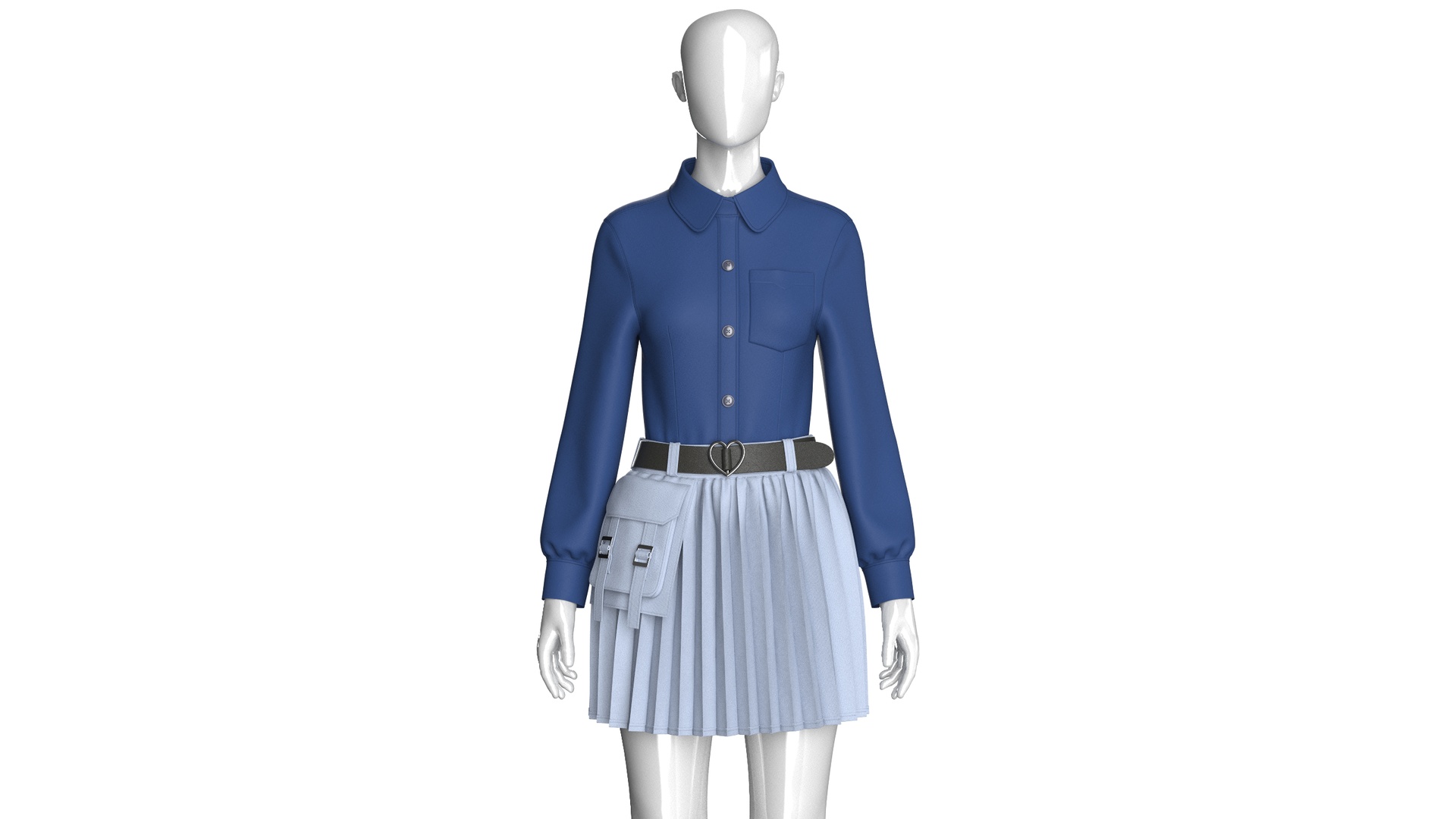Media 1 for listing Girls Belted Utility Pleated Skirt With Shirt - Outfit | High Poly