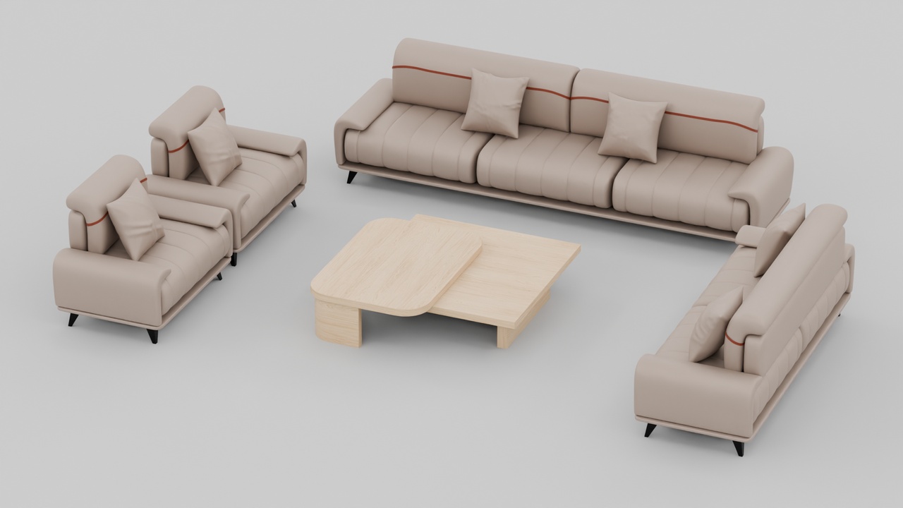 Media 1 for listing Leatherette Sofa Set Furniture with Contrast Piping and Tiered Wood Coffee Table