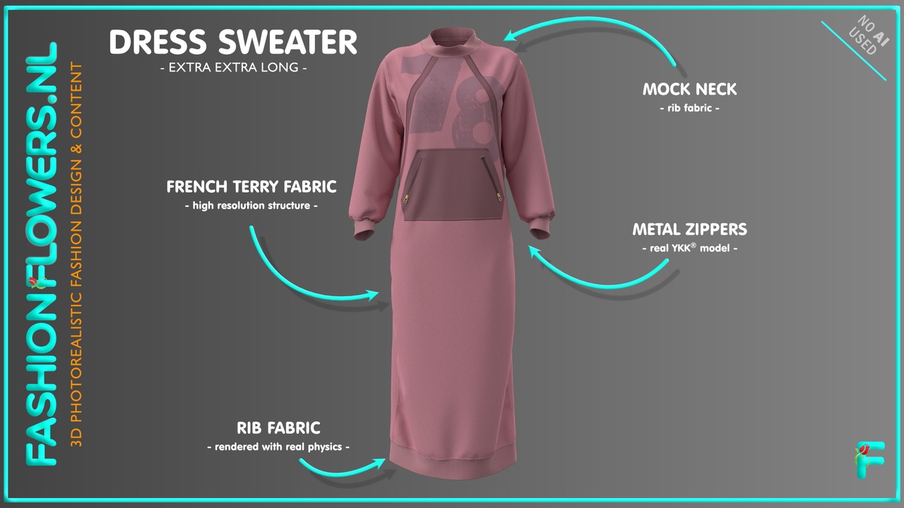 Media 1 for listing Pink Dress Sweater | Extra Extra Long Pullover | Jersey Streetwear | Casual | 78