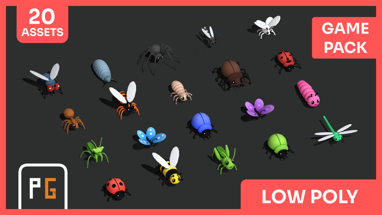 Media 1 for listing π Low Poly Cartoon Bugs β 20 Cute Stylized Insects