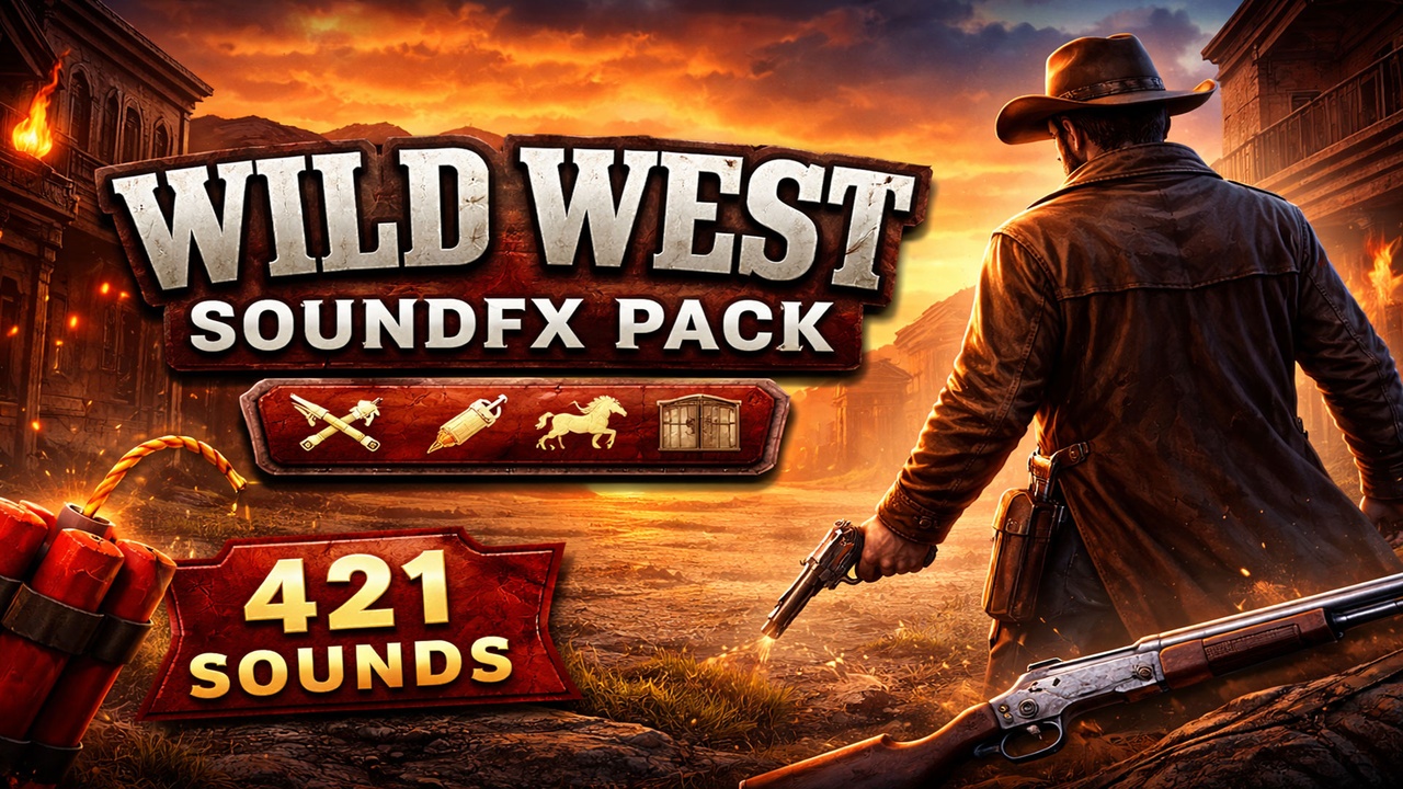 Media 1 for listing Ultimate Wild West Cinematic Sound FX Pack – 420+ Cowboy, Saloon, Weapon