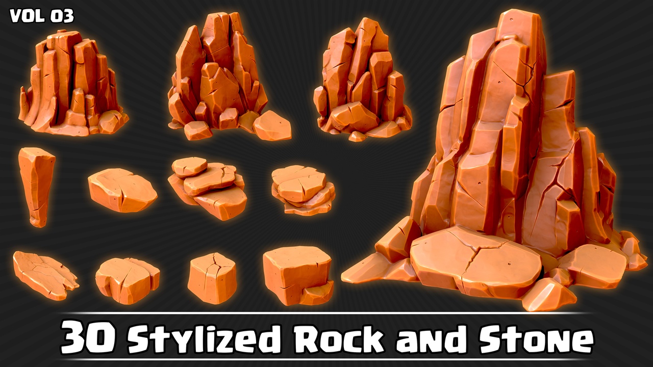 Media 1 for listing 30 Stylized Rock and Stone VOL03