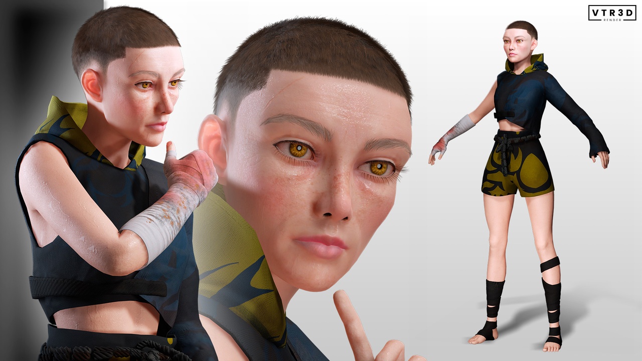 Media 1 for listing Realistic Female Fighter Character Athletic Body Short Hair
