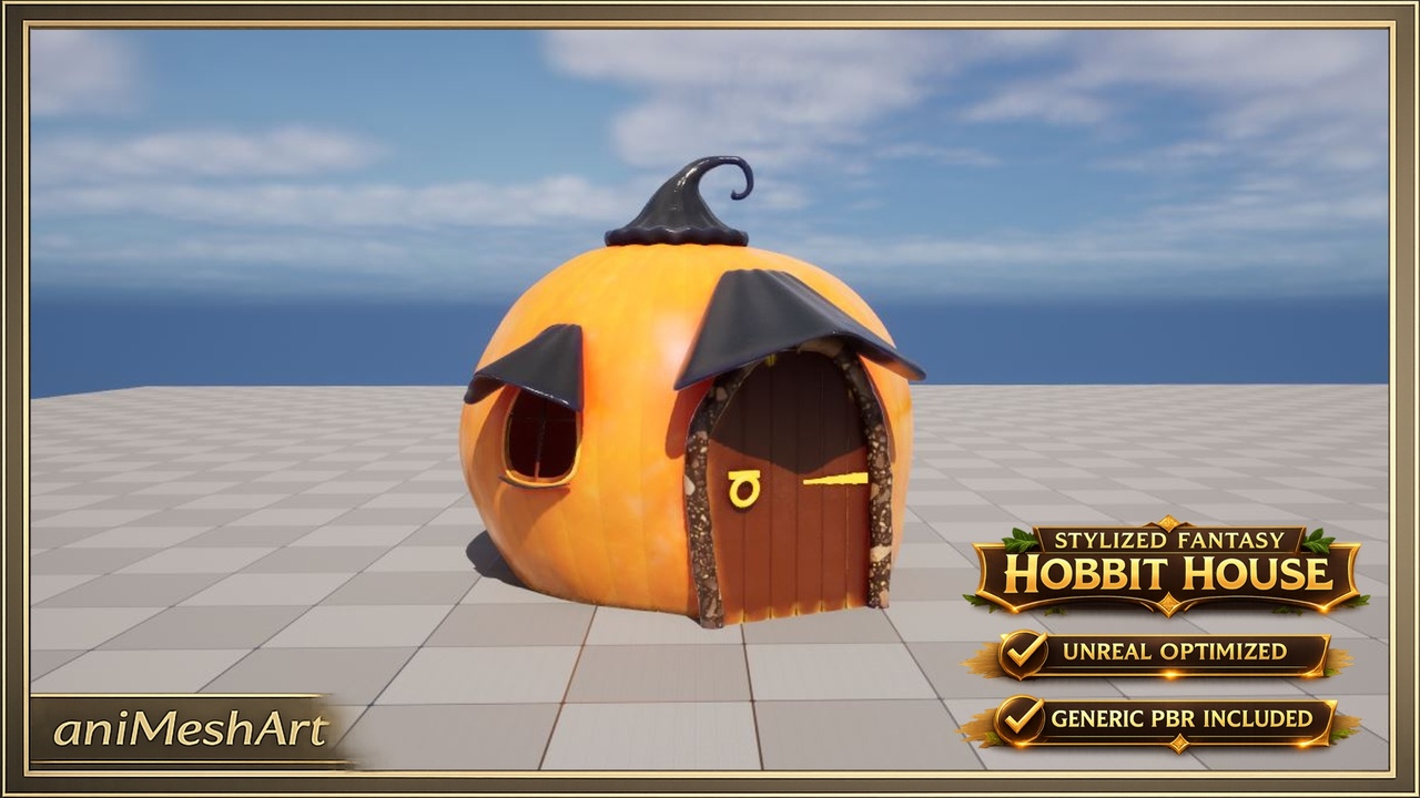 Media 1 for listing Stylized Pumpkin dwarf house, fantasy hobbit home fruit dwarf building halloween