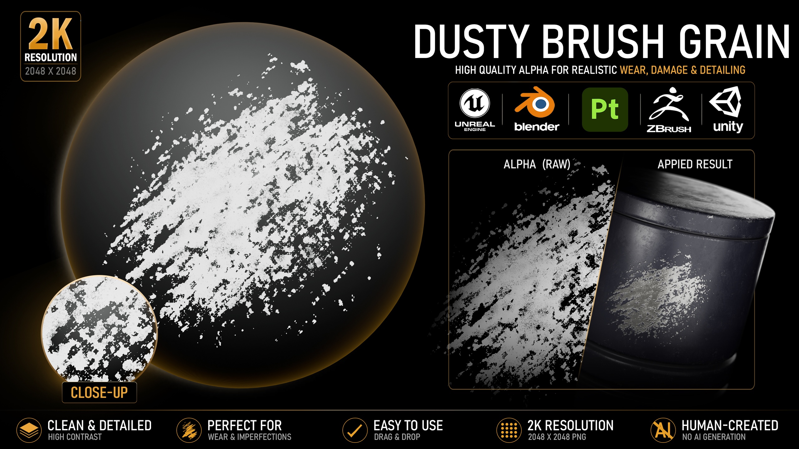 Media 1 for listing Dusty Brush Grain Alpha | High-Resolution Grunge Texture