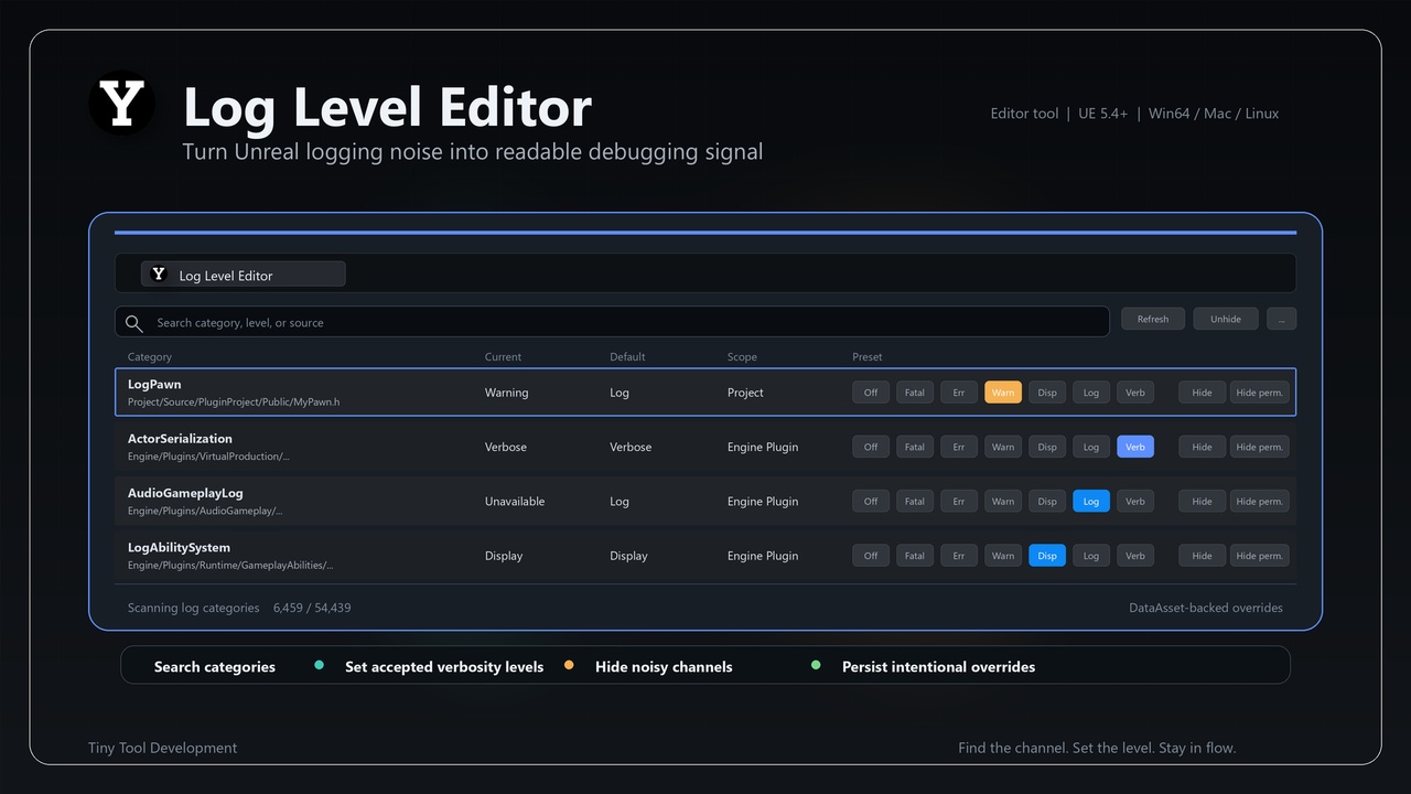 Media 1 for listing Log Level Editor – Visual C++ Log Category Manager for Unreal Engine