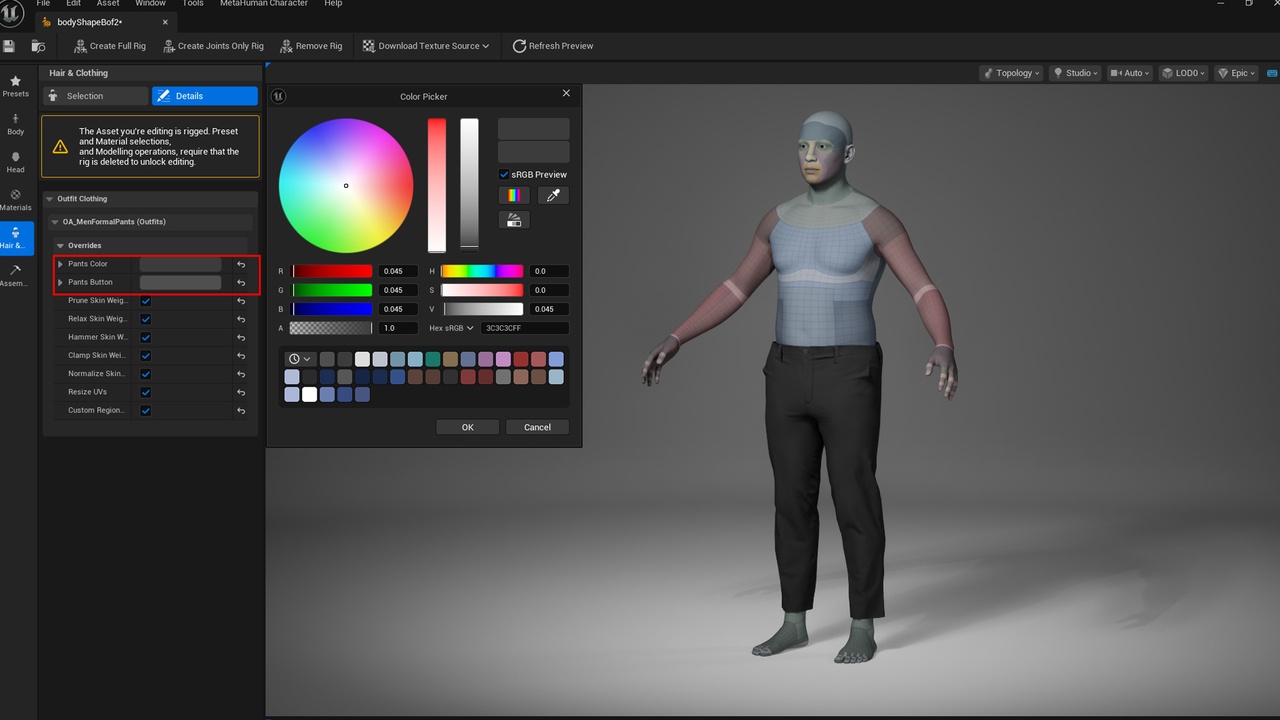 Media 1 for listing Men Formal Pants - Metahuman Trousers Clothes - Parametric Outfit PBR