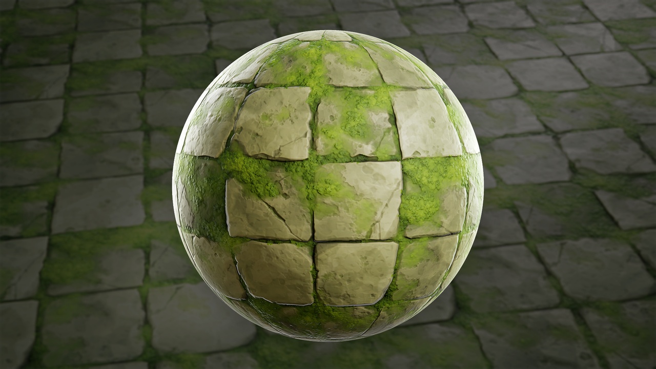 Media 1 for listing Stylized Mossy Stone Floor 01A - Material
