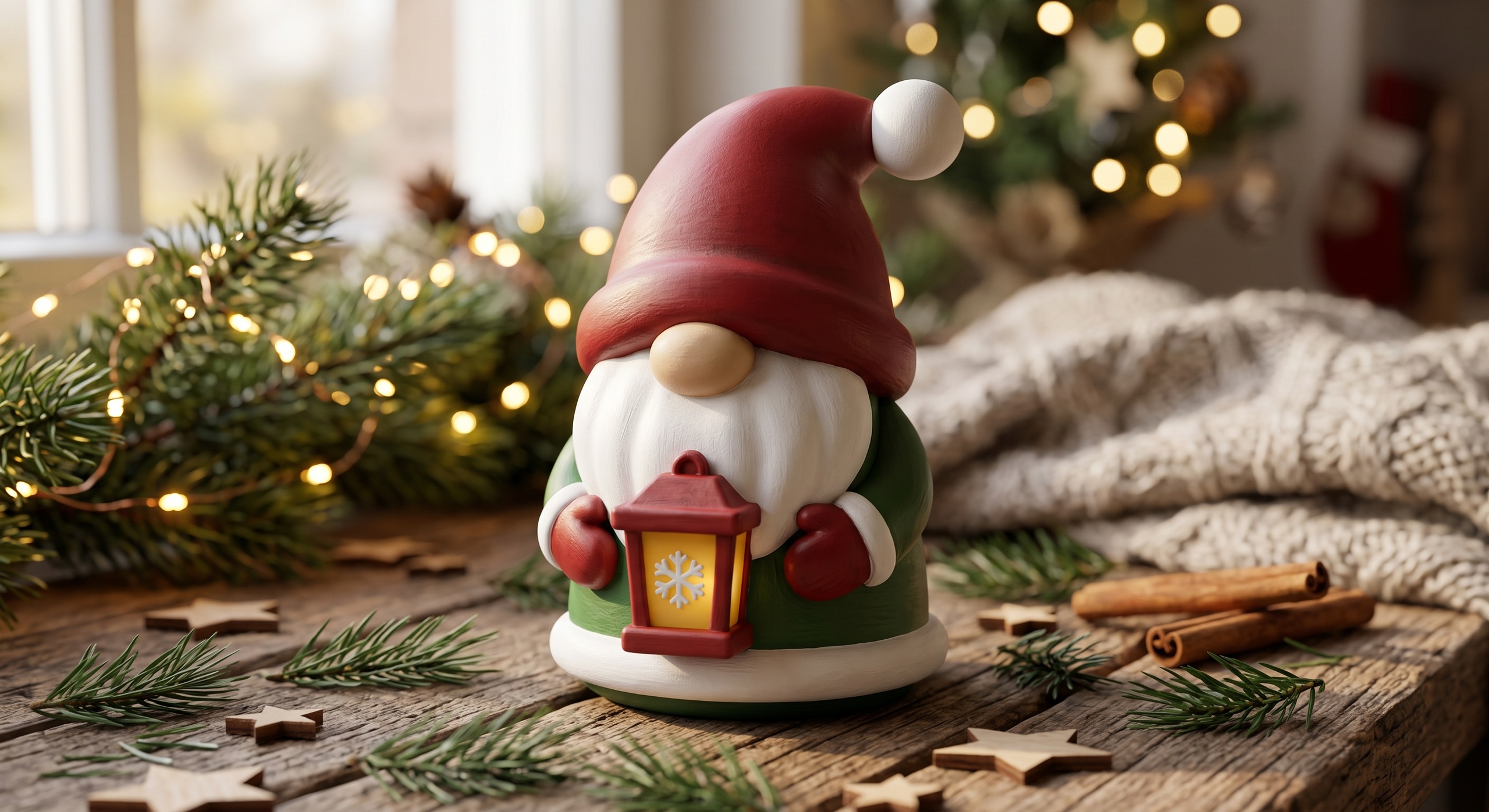Media 1 for listing Christmas Gnome Lantern – Stylized Low Poly Christmas Character 3D Model | GLB