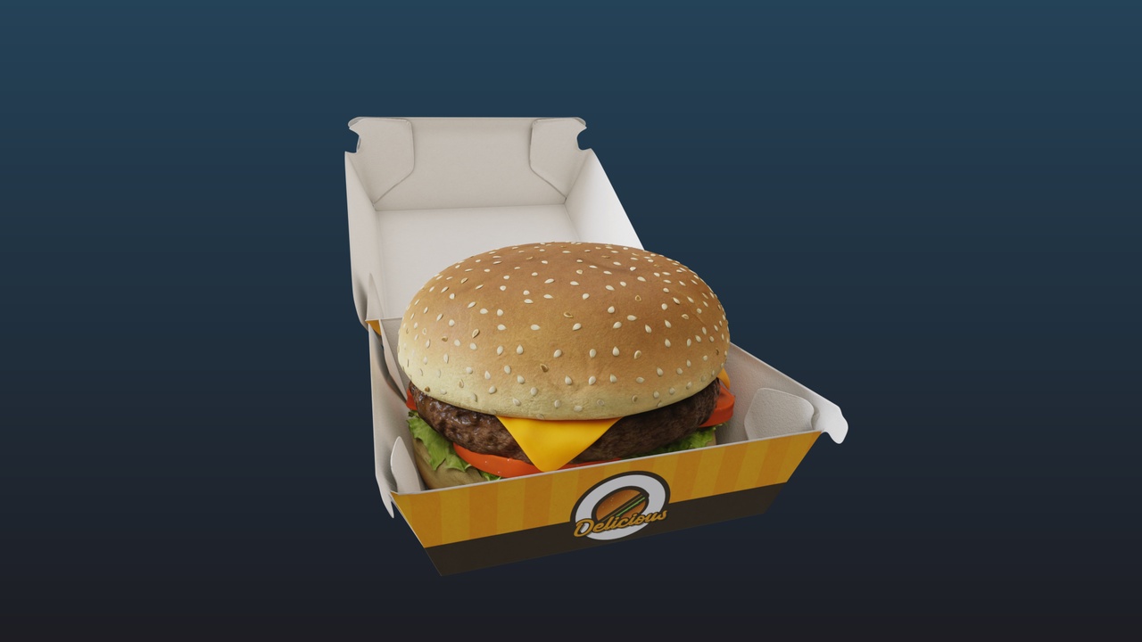 Media 1 for listing Photorealistic High-Poly 3D Cheeseburger Model With Package A highly detailed,