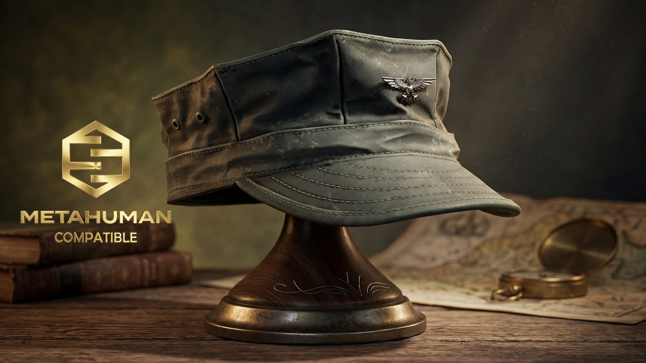Media 1 for listing Vintage Military Field Cap with Curved Brim and Side Vent Utility Headwear