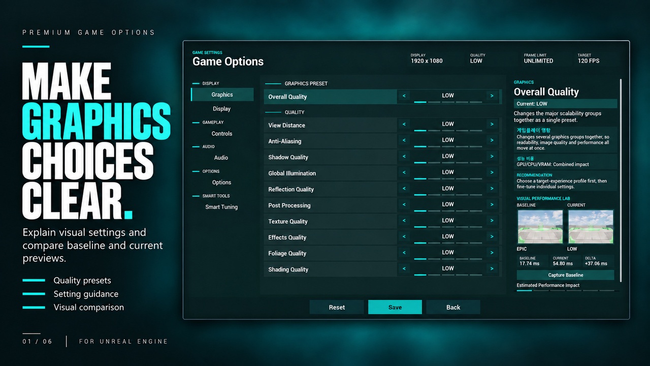Media 1 for listing Premium Game Options – Settings UI & Performance Advisor