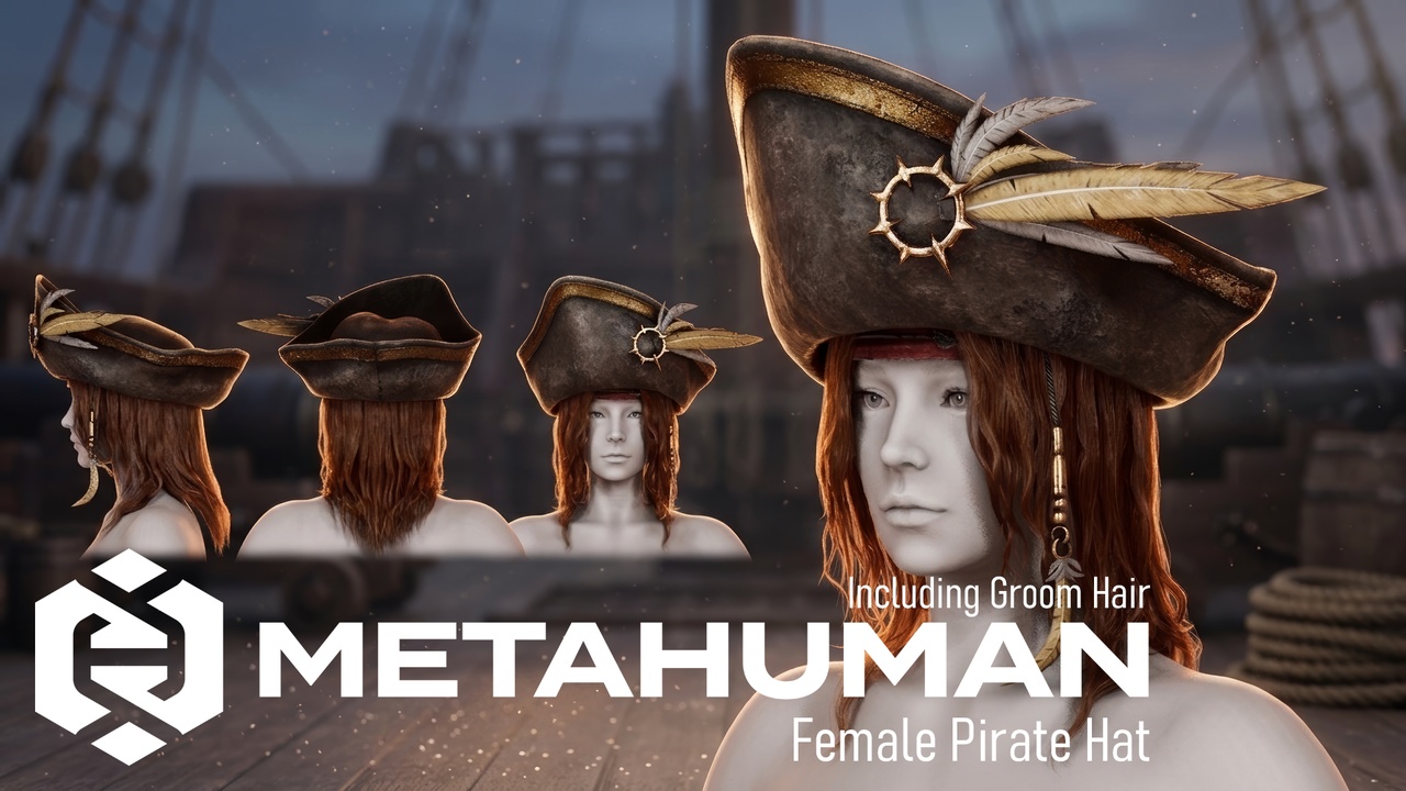 Media 1 for listing MHC: Female Pirate Hat | Metahuman Outfit