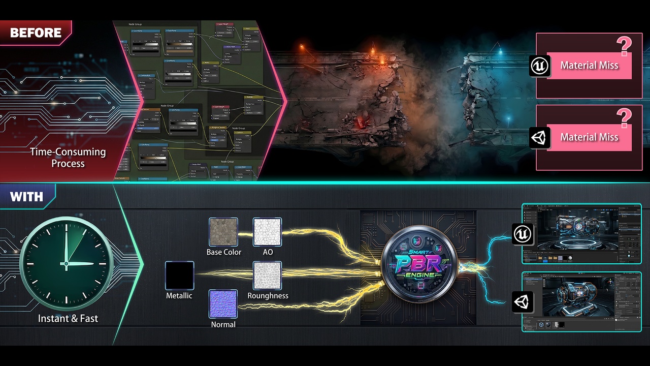 Media 1 for listing Smart PBR Engine PRO - Auto Shader & Blender to UE Bridge