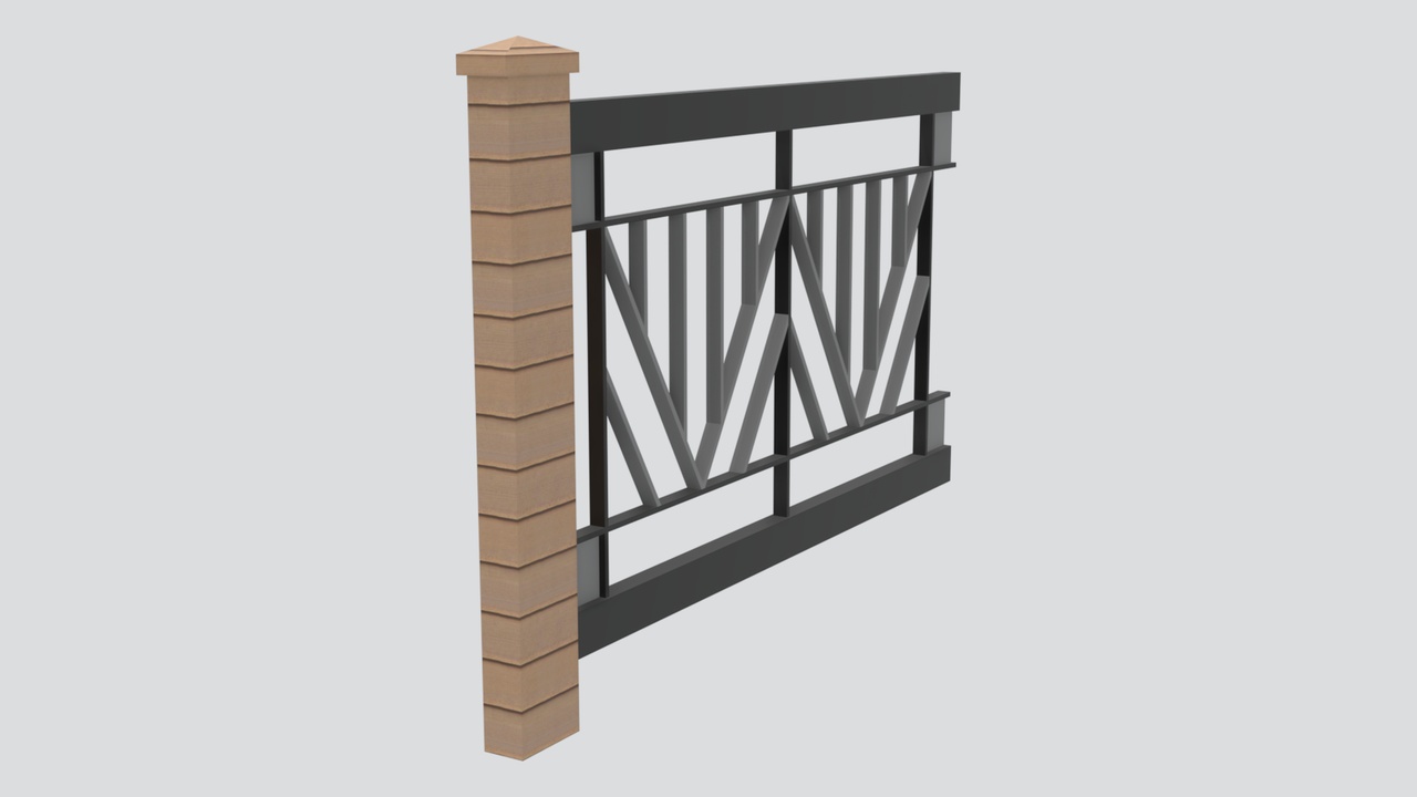 Media 1 for listing Wood and Metal Geometric Balustrade Fence Panel 3D Model