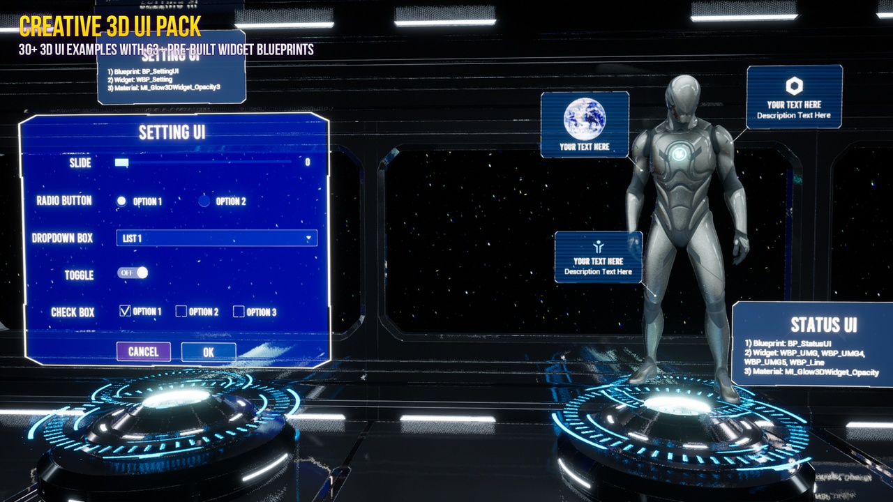 Interactive and Customizable 3D UI Pack