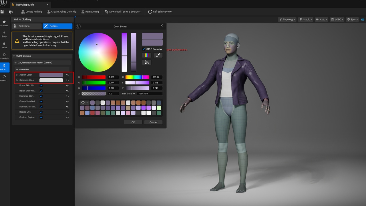 Media 1 for listing Female Leather Jacket - Metahuman Clothes - Parametric Outfit