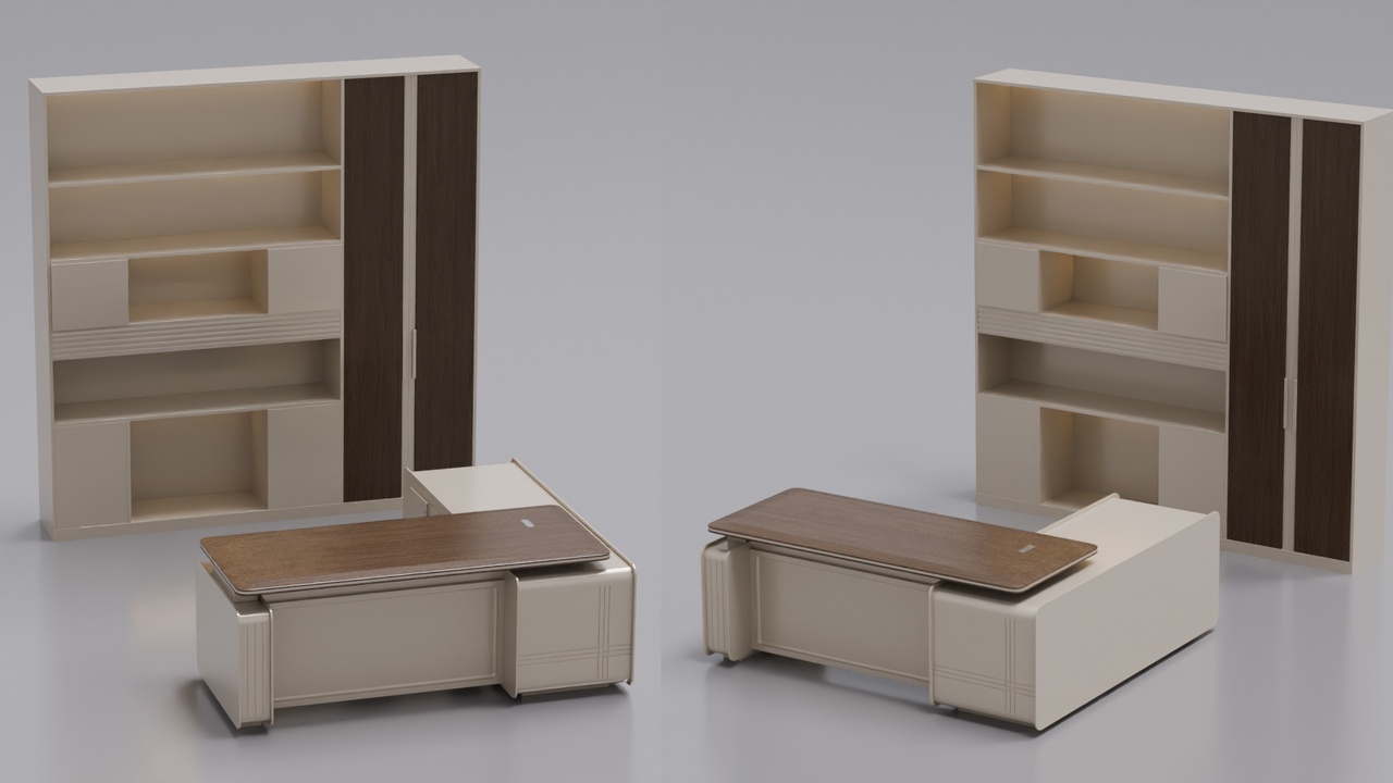 Media 1 for listing Classic Modern Executive L-Shaped Office Desk & Bookcase Set 3D Model