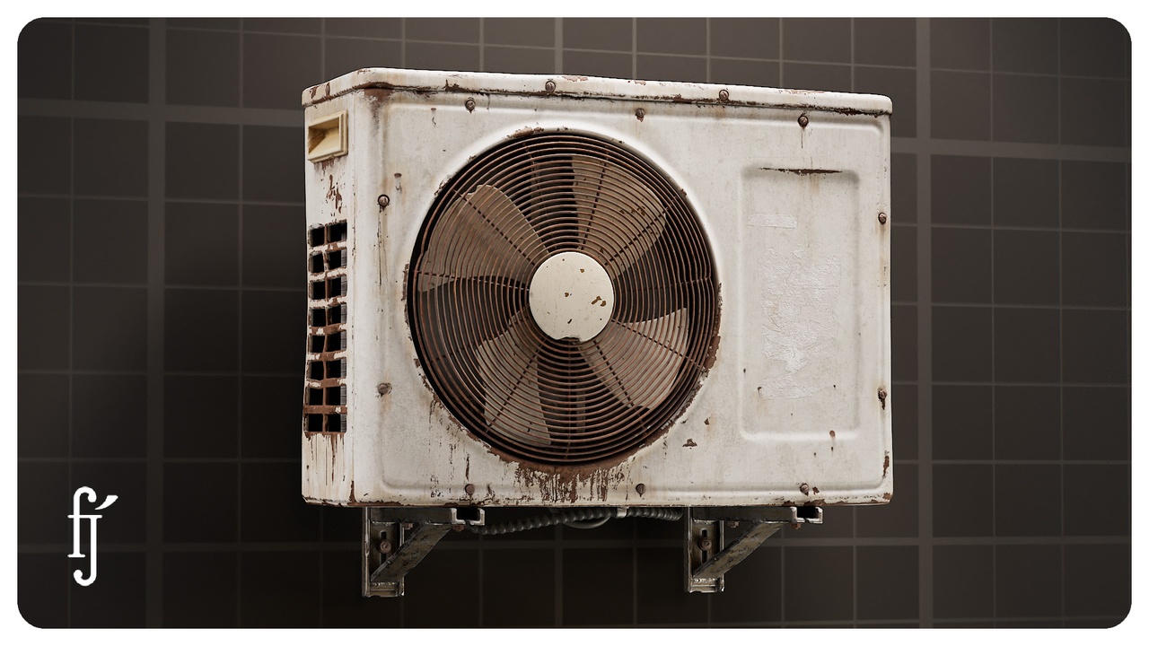Media 1 for listing Air Conditioner Unit - Wall Mounted AC Outdoor Condenser - Grungy HVAC Ventilato