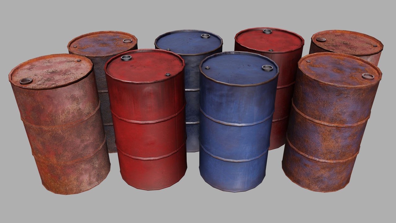 Media 1 for listing Metal Oil Drum Barrel Pack PBR UE5 Ready Variants Low-poly 3D model