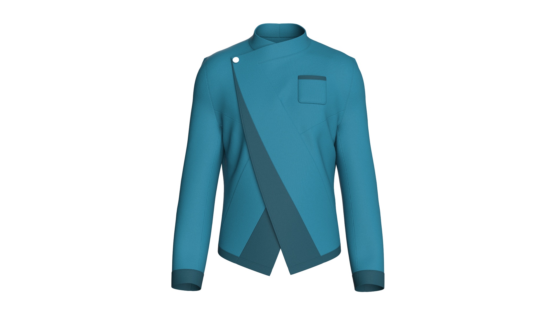 Media 1 for listing Men Teal Cross - Placket Mandarin Jacket | High Poly