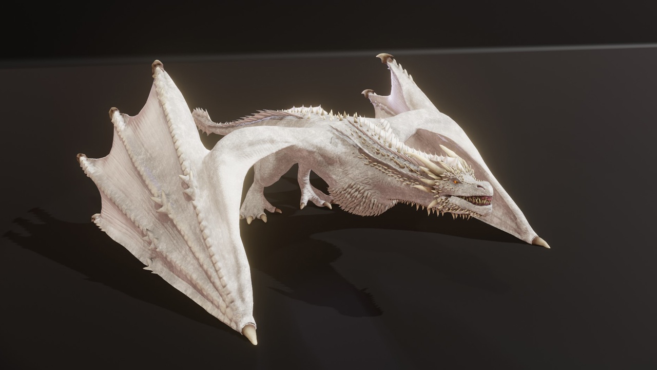 商品 Realistic White Wyvern Animated 3D Model (Low Poly, Game Ready) 的媒体 1