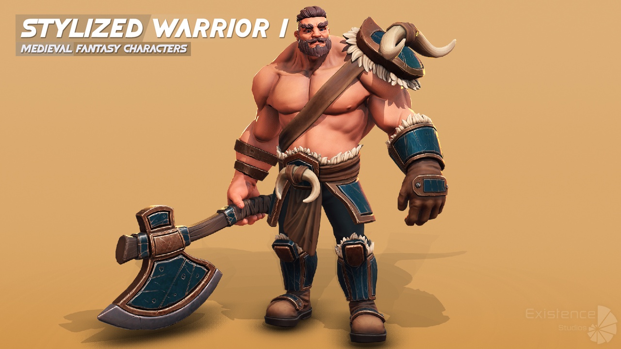 Media 1 for listing Stylized Warrior 01 - Medieval Fantasy Characters - Axe Viking Hero - #19