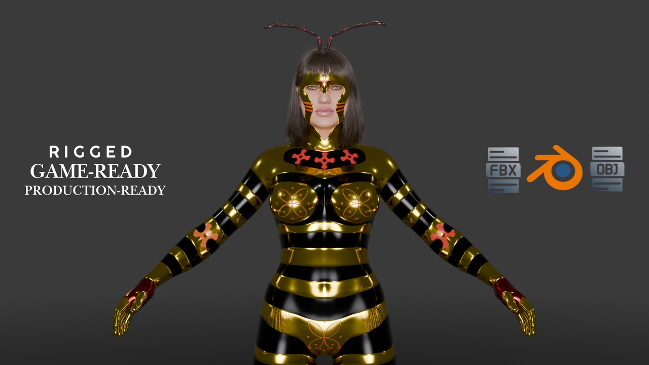 Queen Bee Superhero โ Game-Ready 3D Character ์ ํ ๋ฑ๋ก์ ์ํ ๋ฏธ๋์ด 1๊ฐ