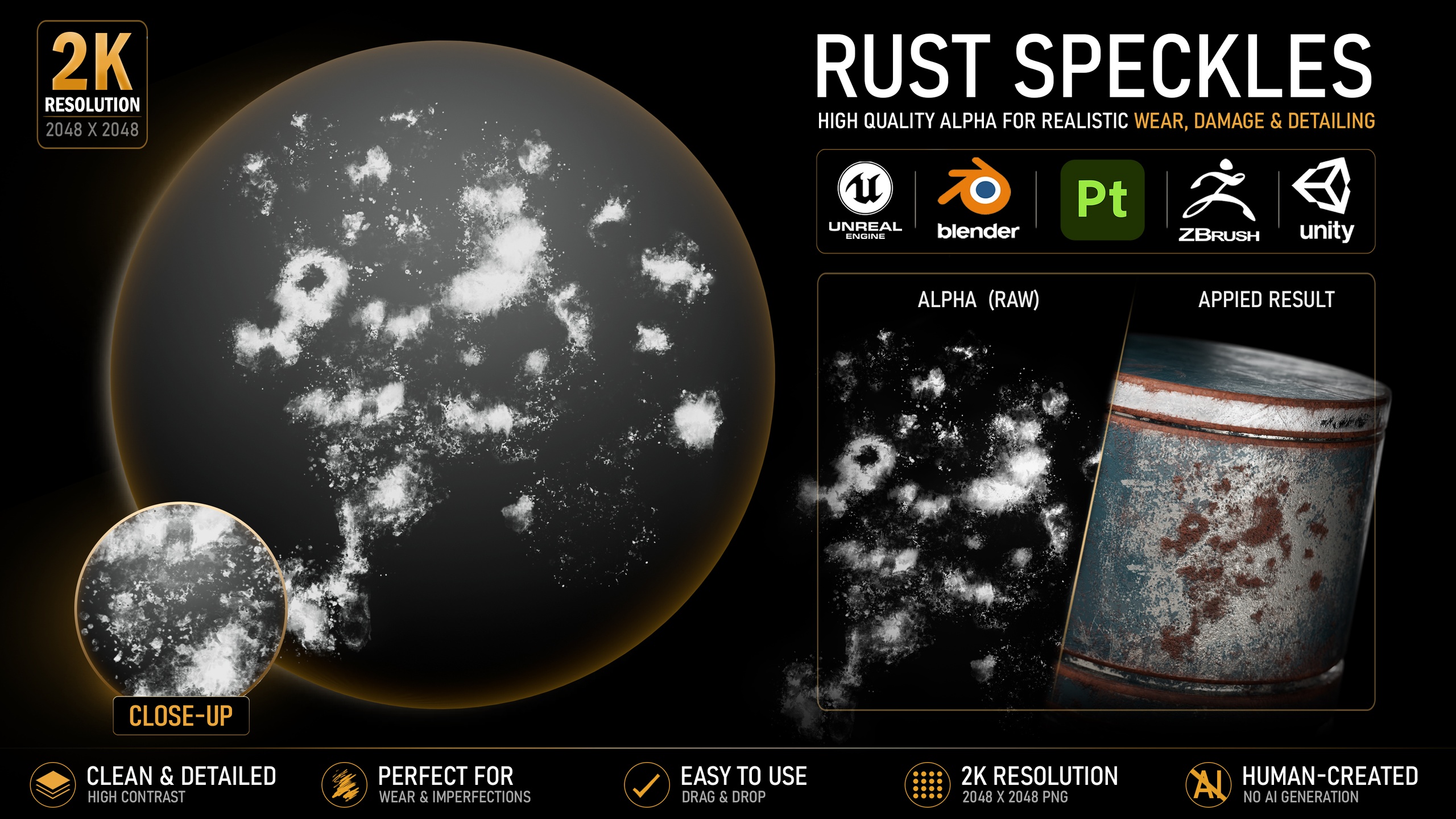 Media 1 for listing Rust Speckles Alpha | High-Resolution Grunge Texture