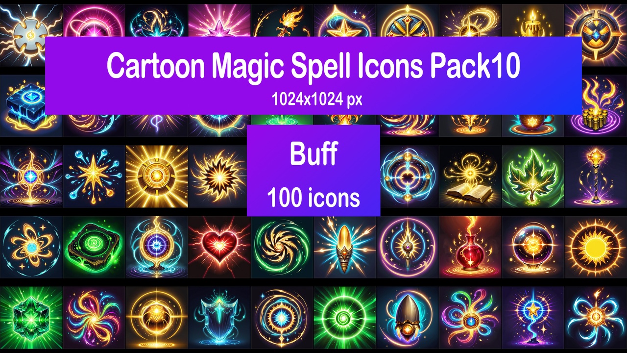Media 1 for listing Cartoon Magic Spell Icons Pack10 - Buff