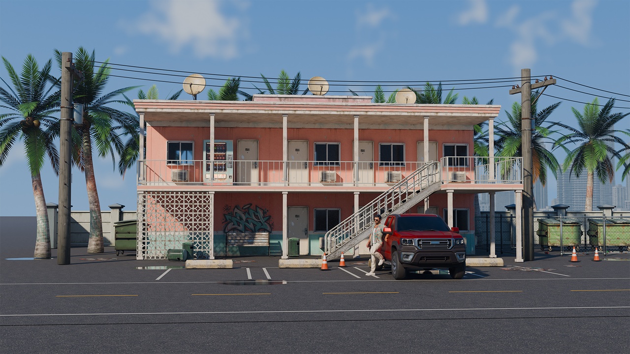 Media 1 for listing 80s Motel - Modular Environment Kit with Palm Trees and Car