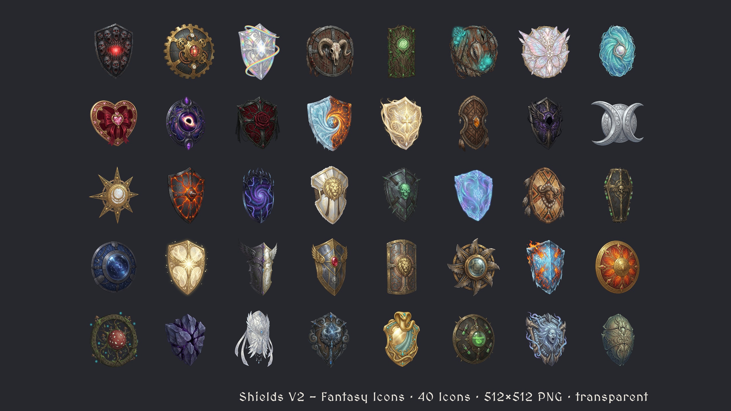 Shields - 40 Fantasy Icons [512x512 HD] 제품 등록을 위한 미디어 1개