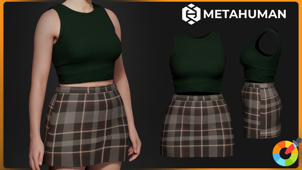 Media 1 for listing Ribbed Tank Top and Plaid A Line Skirt Clothing Set - Parametric | Recolorable