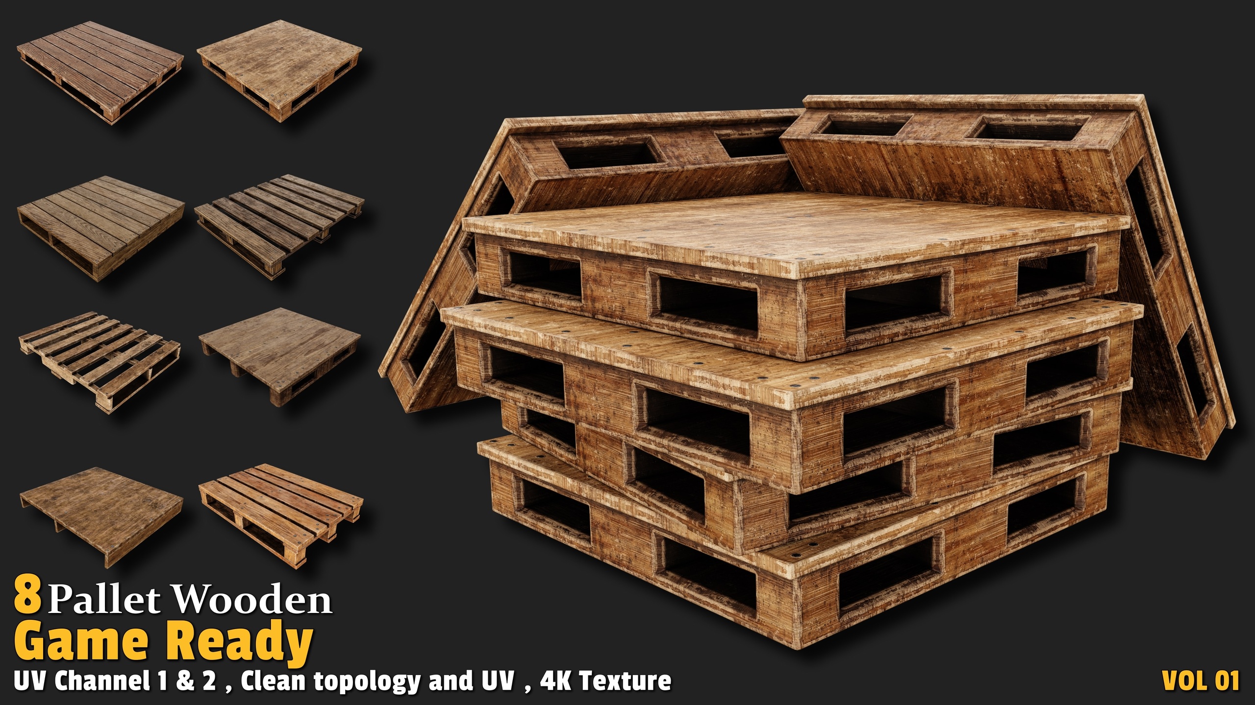 Multimedia 1 para anuncio Wooden Pallet | Game Ready-VOL01