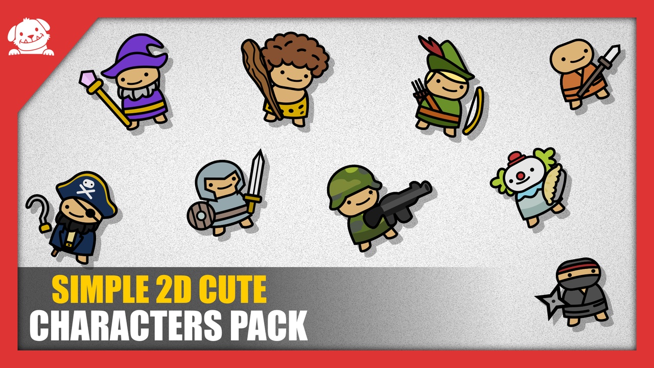 Media 1 for listing Free Simple 2D Cute Characters Pack (9 Characters + SVG + Prefabs)