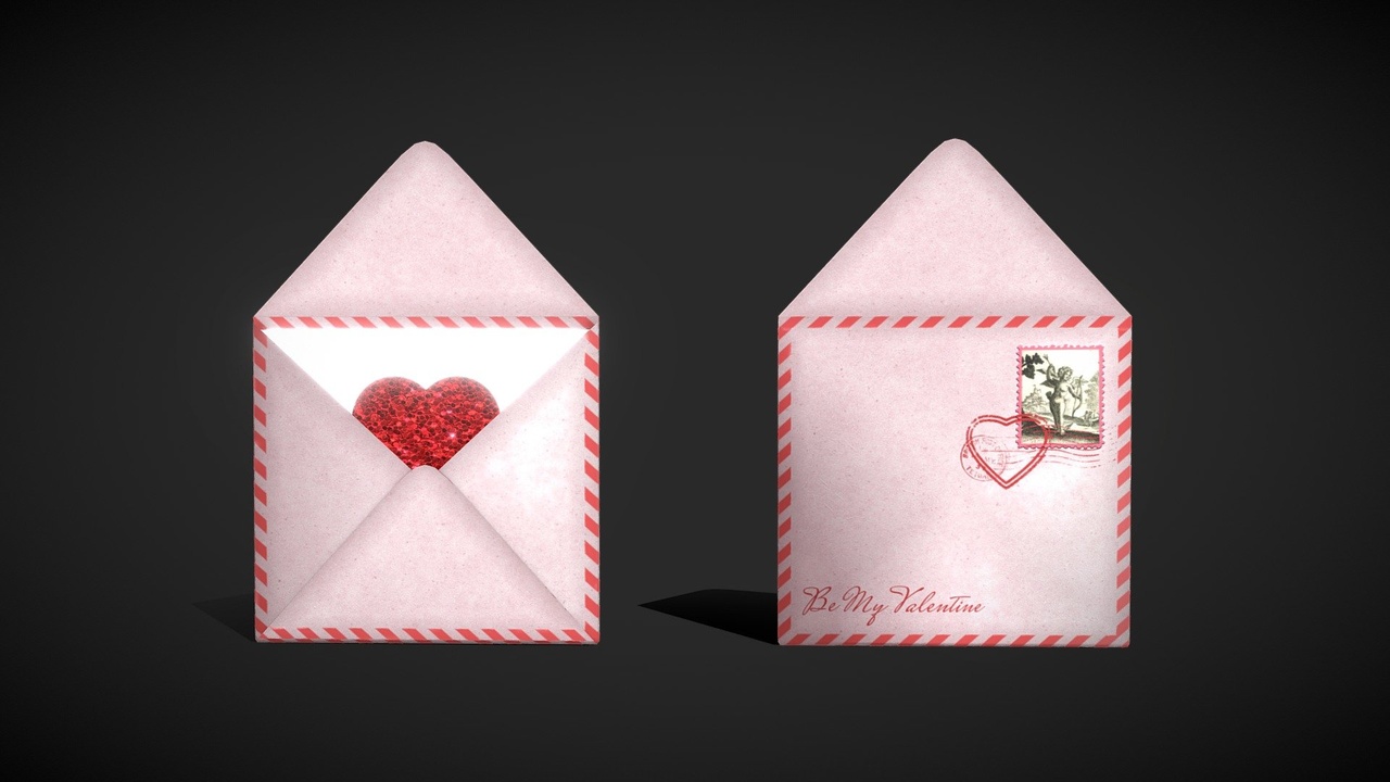 Valentine Envelope with Heart Card, Low Poly 3D Model for Romantic ...